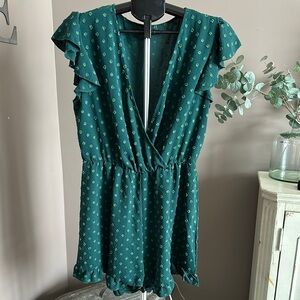 SHEIN Green Ruffled V-Neck Romper